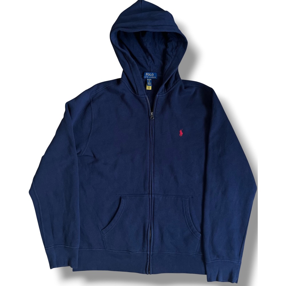 Polo Ralph Lauren Mens Navy Blue Full Zip Hoodie Red Pony Logo XL 18-20